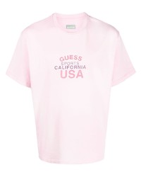 T-shirt à col rond imprimé rose GUESS USA