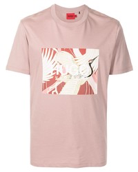 T-shirt à col rond imprimé rose Hugo