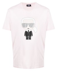 T-shirt à col rond imprimé rose Karl Lagerfeld