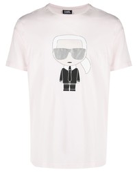 T-shirt à col rond imprimé rose Karl Lagerfeld