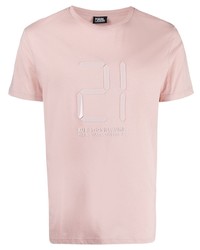 T-shirt à col rond imprimé rose Karl Lagerfeld