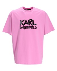 T-shirt à col rond imprimé rose Karl Lagerfeld