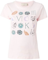 T-shirt à col rond imprimé rose Kitsune