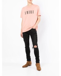 T-shirt à col rond imprimé rose Amiri