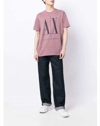 T-shirt à col rond imprimé rose Armani Exchange