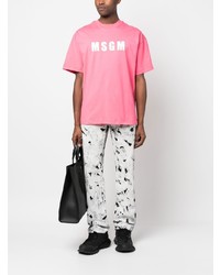 T-shirt à col rond imprimé rose MSGM