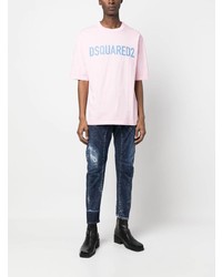 T-shirt à col rond imprimé rose DSQUARED2