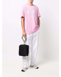 T-shirt à col rond imprimé rose MSGM