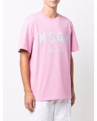 T-shirt à col rond imprimé rose MSGM