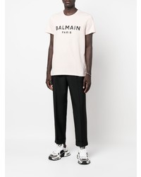 T-shirt à col rond imprimé rose Balmain