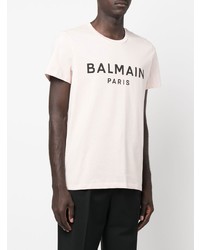 T-shirt à col rond imprimé rose Balmain