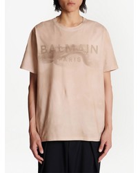 T-shirt à col rond imprimé rose Balmain