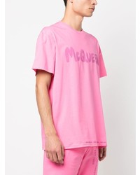 T-shirt à col rond imprimé rose Alexander McQueen