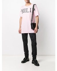 T-shirt à col rond imprimé rose Philipp Plein