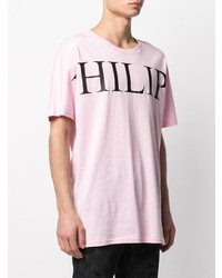 T-shirt à col rond imprimé rose Philipp Plein