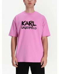 T-shirt à col rond imprimé rose Karl Lagerfeld