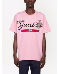 T-shirt à col rond imprimé rose Gucci