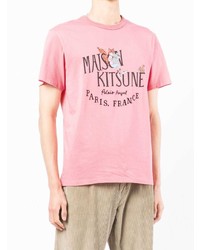 T-shirt à col rond imprimé rose MAISON KITSUNÉ