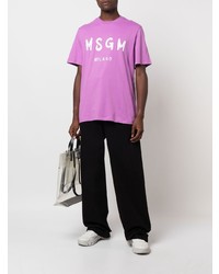 T-shirt à col rond imprimé rose MSGM