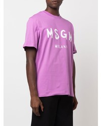 T-shirt à col rond imprimé rose MSGM