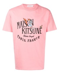 T-shirt à col rond imprimé rose MAISON KITSUNÉ