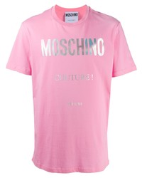 T-shirt à col rond imprimé rose Moschino