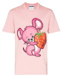 T-shirt à col rond imprimé rose Moschino