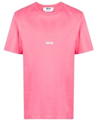 T-shirt à col rond imprimé rose MSGM