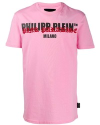 T-shirt à col rond imprimé rose Philipp Plein