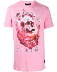 T-shirt à col rond imprimé rose Philipp Plein