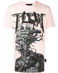 T-shirt à col rond imprimé rose Philipp Plein