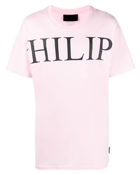 T-shirt à col rond imprimé rose Philipp Plein