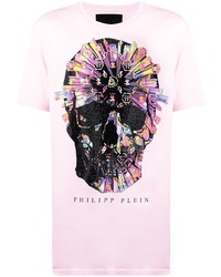 T-shirt à col rond imprimé rose Philipp Plein