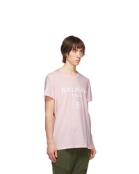 T-shirt à col rond imprimé rose Balmain