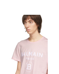 T-shirt à col rond imprimé rose Balmain