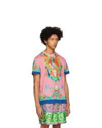 T-shirt à col rond imprimé rose Versace