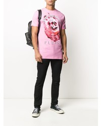 T-shirt à col rond imprimé rose Philipp Plein