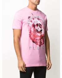 T-shirt à col rond imprimé rose Philipp Plein