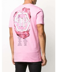 T-shirt à col rond imprimé rose Philipp Plein