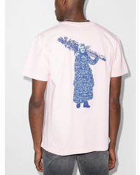 T-shirt à col rond imprimé rose Reception