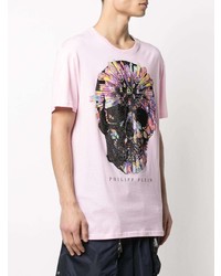 T-shirt à col rond imprimé rose Philipp Plein