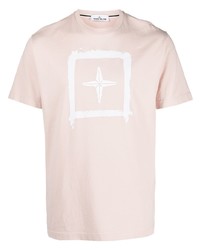 T-shirt à col rond imprimé rose Stone Island