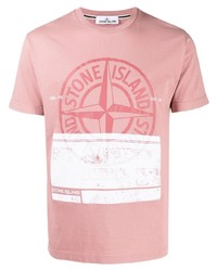 T-shirt à col rond imprimé rose Stone Island