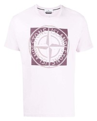 T-shirt à col rond imprimé rose Stone Island