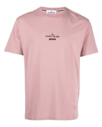 T-shirt à col rond imprimé rose Stone Island