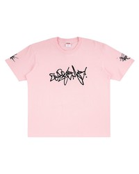 T-shirt à col rond imprimé rose Supreme