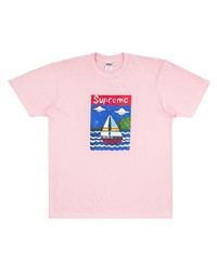T-shirt à col rond imprimé rose Supreme