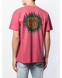 T-shirt à col rond imprimé rose Stussy