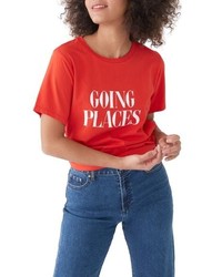 T-shirt à col rond imprimé rouge et blanc