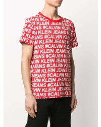 T-shirt à col rond imprimé rouge et blanc Calvin Klein Jeans